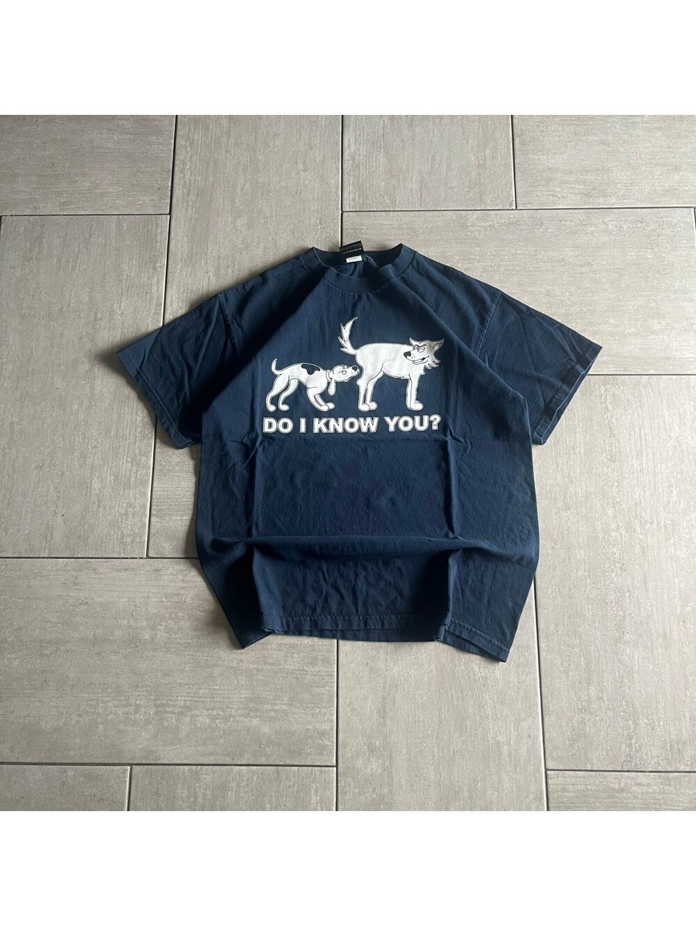 Vintage Hybrid Tees Navy Graphic T-Shirt with Dog Print Size Large